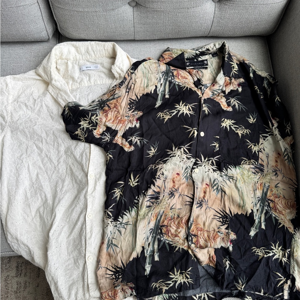 AllSaints Black Print and white Mango Cuban Men's Shirts Medium